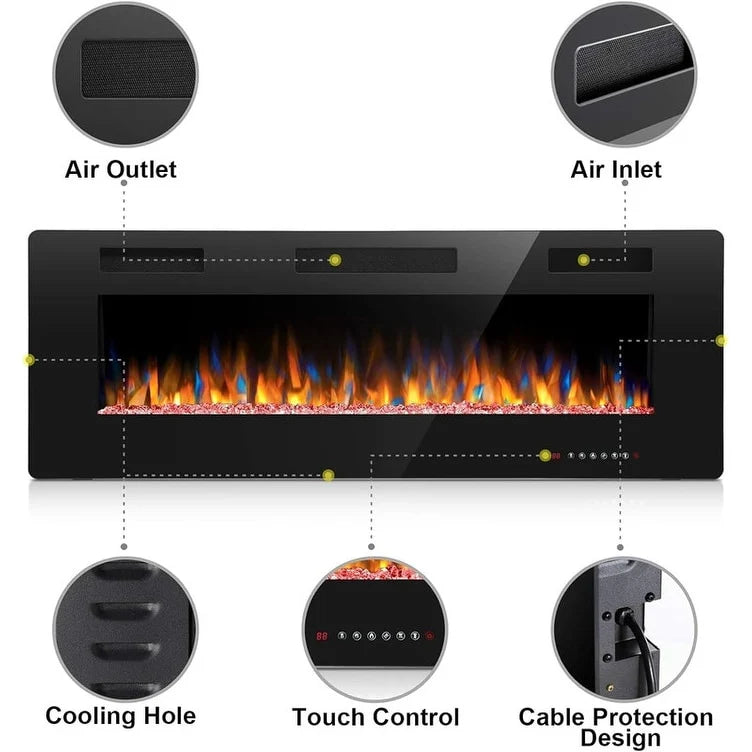 ZenVora Recessed Electric Fireplace Heater, Wall Mounted 750-1500W Fireplace with Remote Control