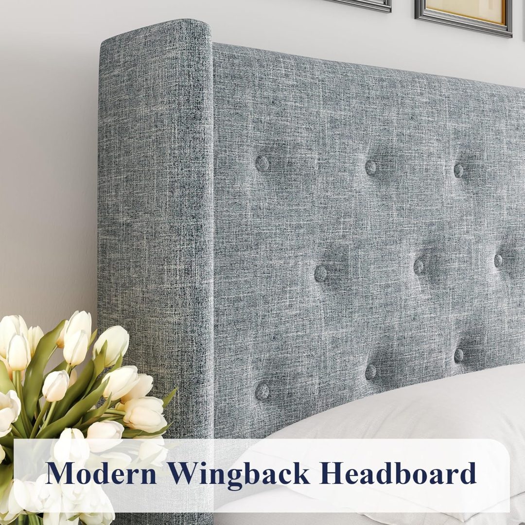 ZenVora Queen Size Lift Up Storage Bed with Wingback Headboard, Upholstered Platform Bed Frame with Hidden Storage