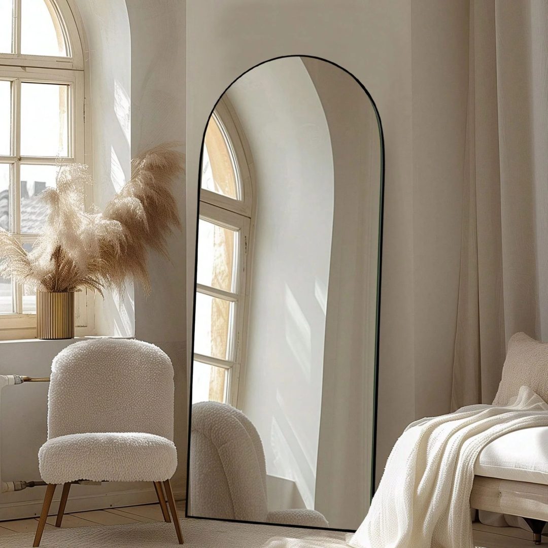 ZenVora Arched Full Length Wood Floor Mirror, Full Body Standing and Wall Mounted Mirror for Bedroom, Living Room and Home Decor
