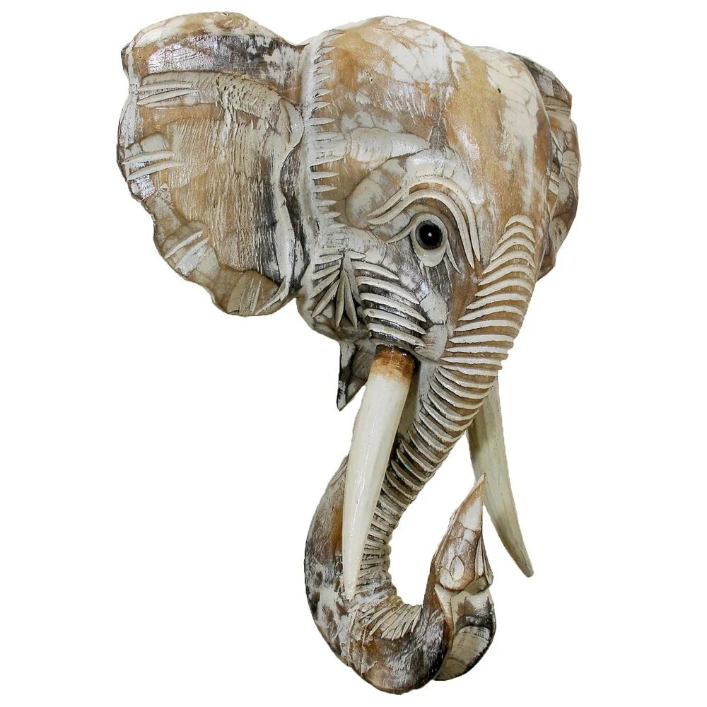 ZenVora Wooden Elephant Head Wall Decor, Decorative Animal Sculpture Wall Art for Living Room, Bedroom and Home Decoration