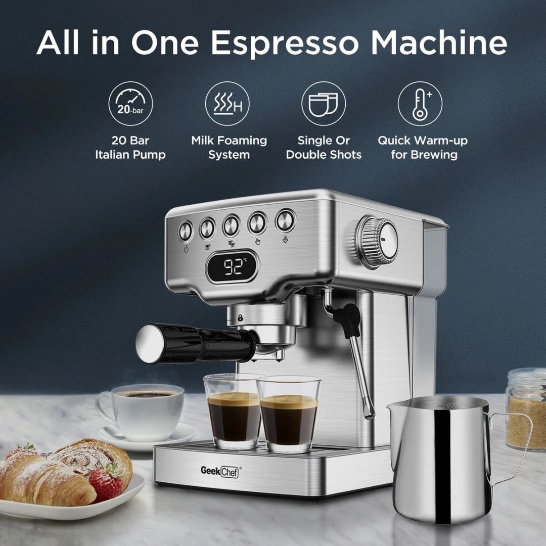 ZenVora 20-Cup Stainless Steel Semi-Automatic Espresso Machine with 0.5-Gallon Water Tank