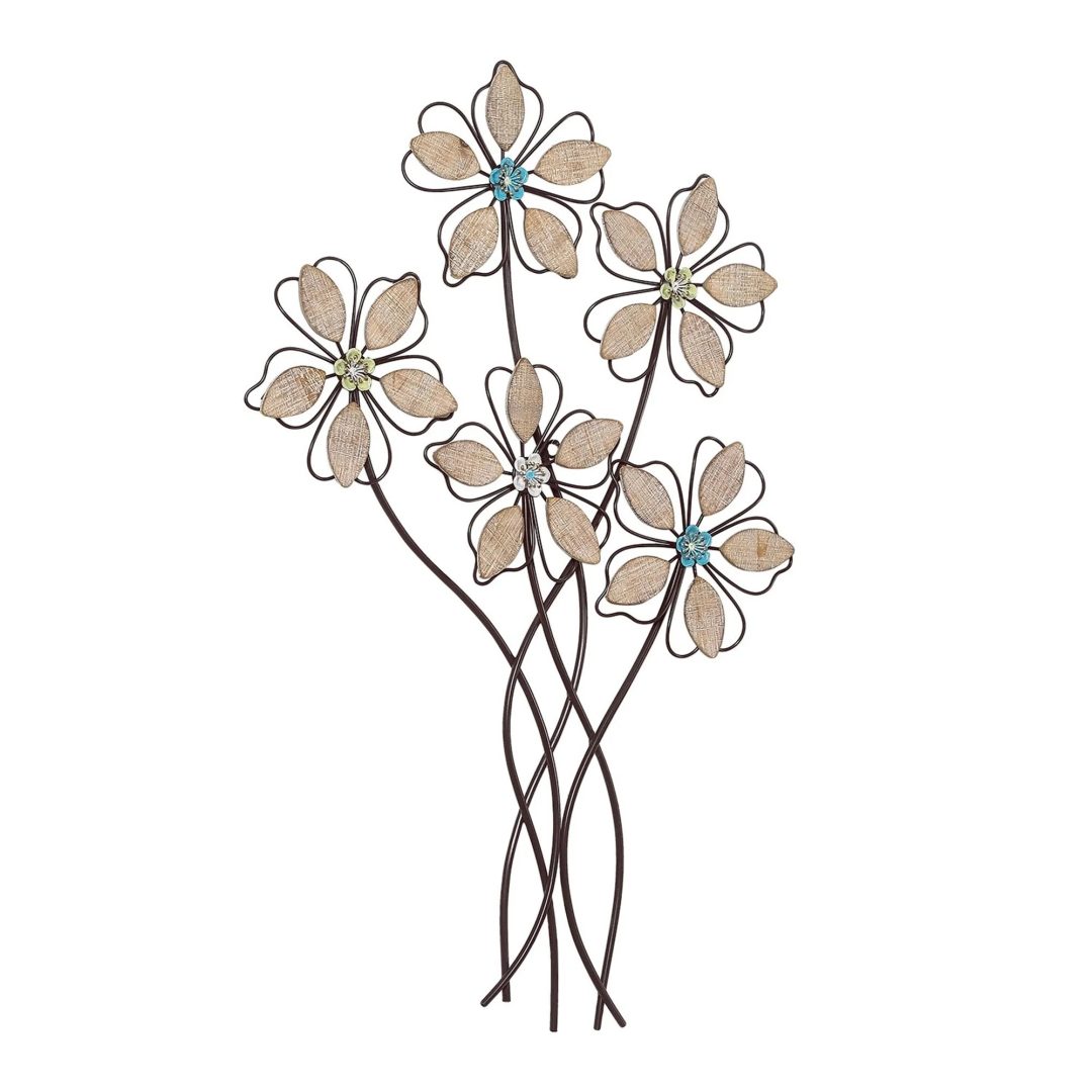 ZenVora Metal Wall Decor with 5 Flowers, Decorative Floral Wall Hanging Sculpture for Living Room, Bedroom and Home Decoration