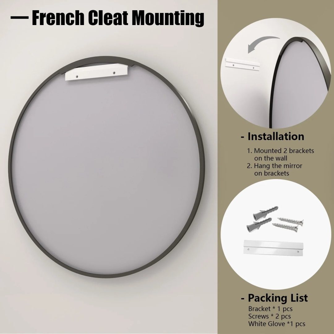 ZenVora Round Metal Black Frame Bathroom Vanity Mirror, Wall Mounted Decorative Mirror