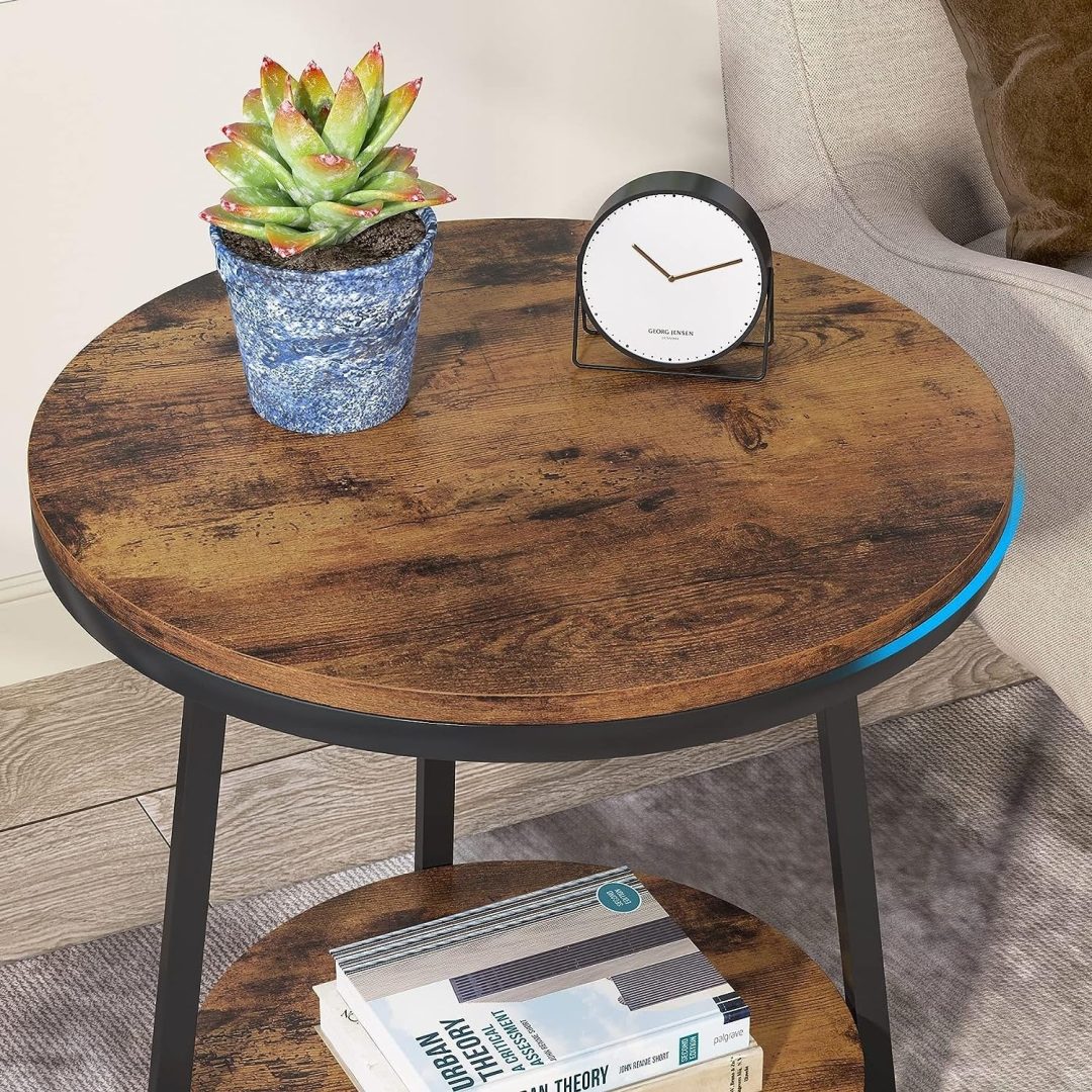 ZenVora Industrial Round End Table, Small Side Table and Accent Coffee Table for Living Room and Bedroom