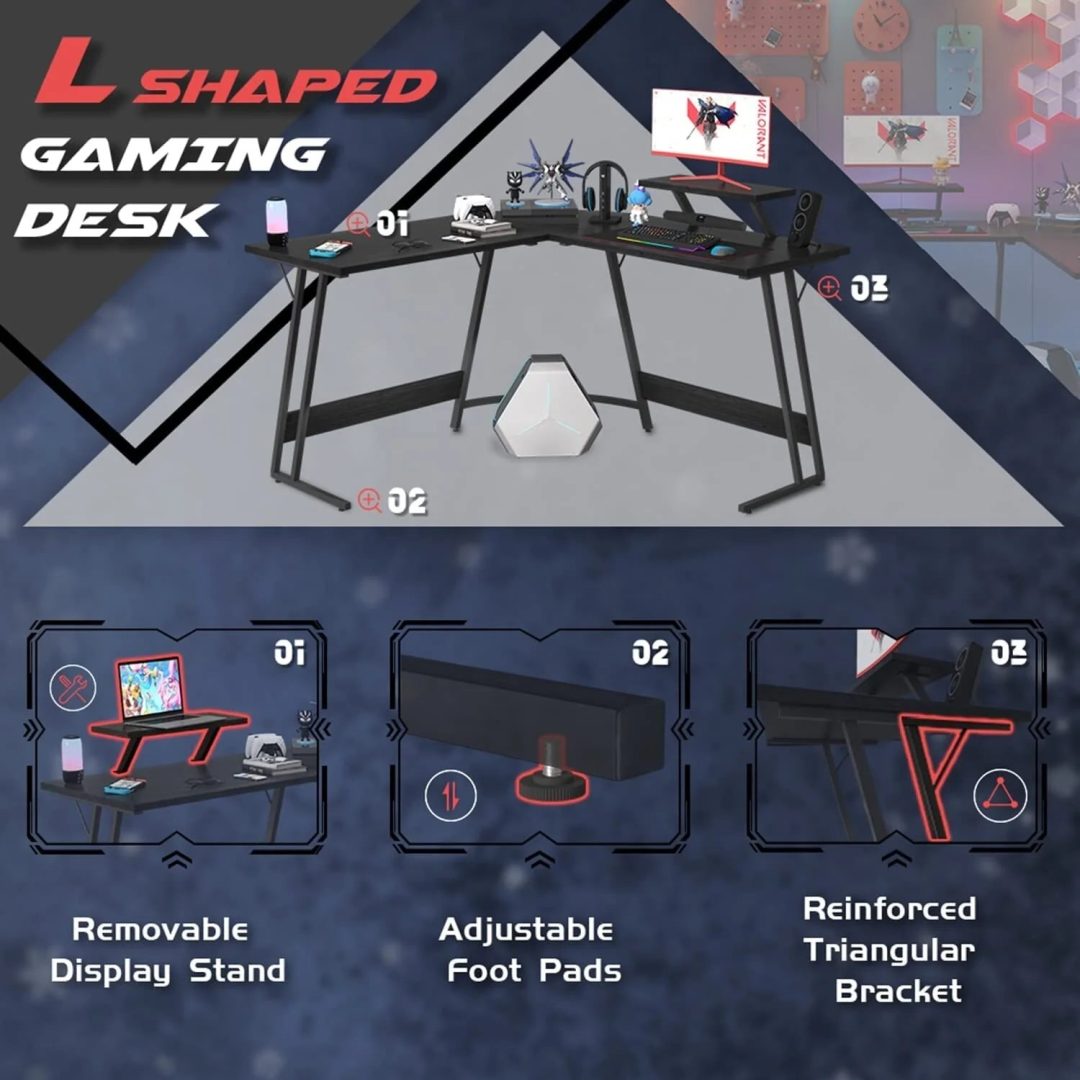 ZenVora L Shaped Gaming Desk, Corner Computer PC Workstation for Gaming, Home Office and Study