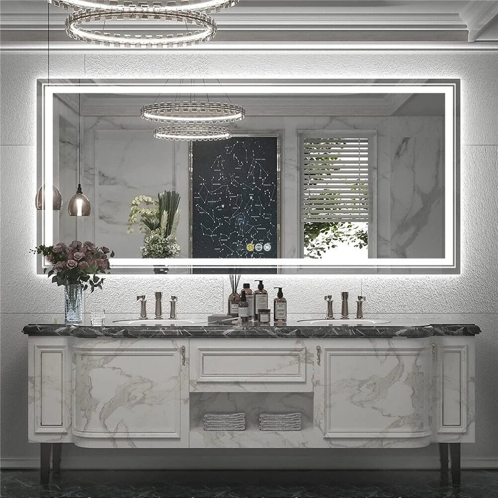 ZenVora Extra Large LED Lighted Bathroom Mirror, Anti-Fog Wall Mounted Vanity Mirror with 3 Colors