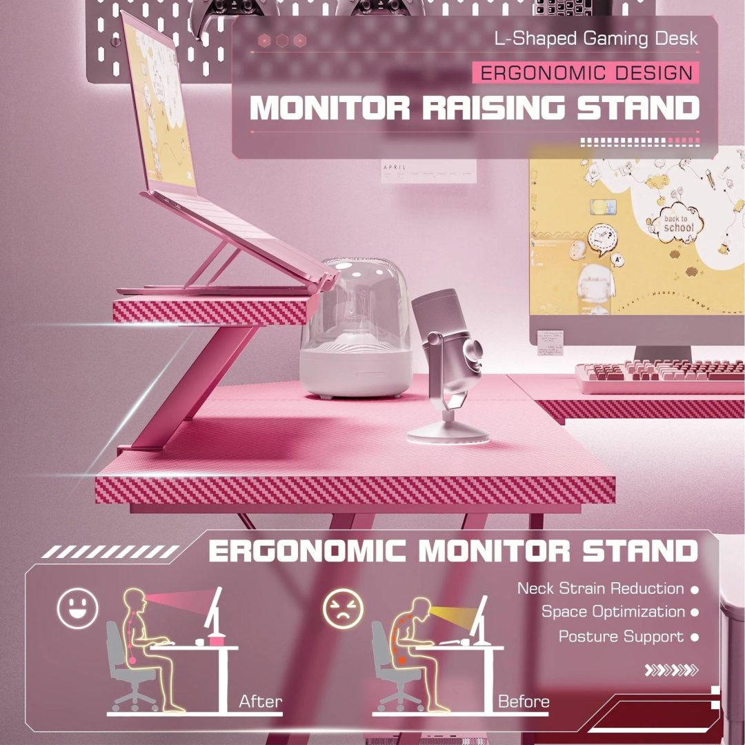 ZenVora L-Shaped Gaming Desk, Computer Corner Desk and Office Writing Desk for Home