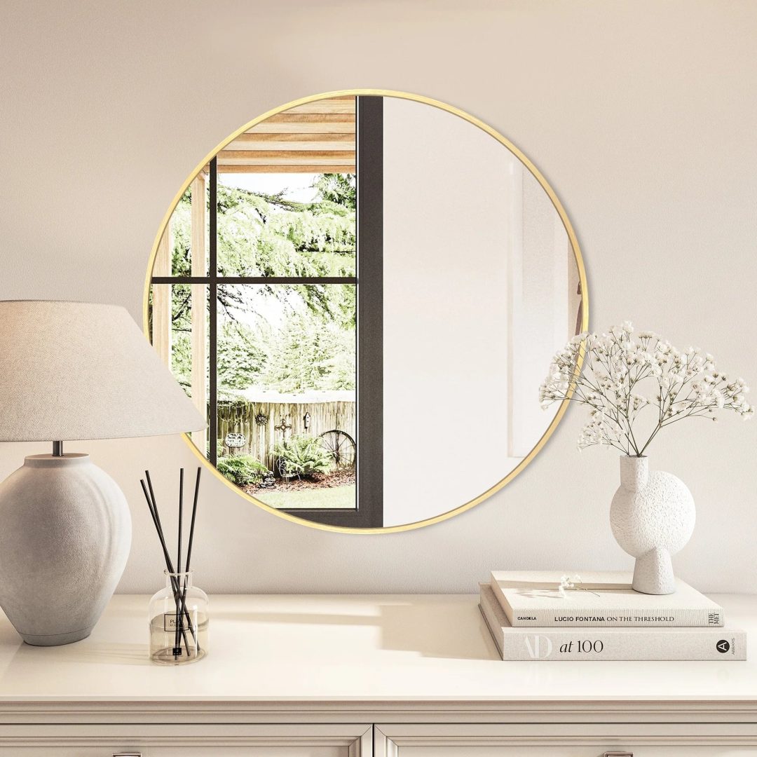 ZenVora Modern Round Bathroom Vanity Mirror, Wall Mounted Circular Mirror for Bathroom, Bedroom and Home Decor