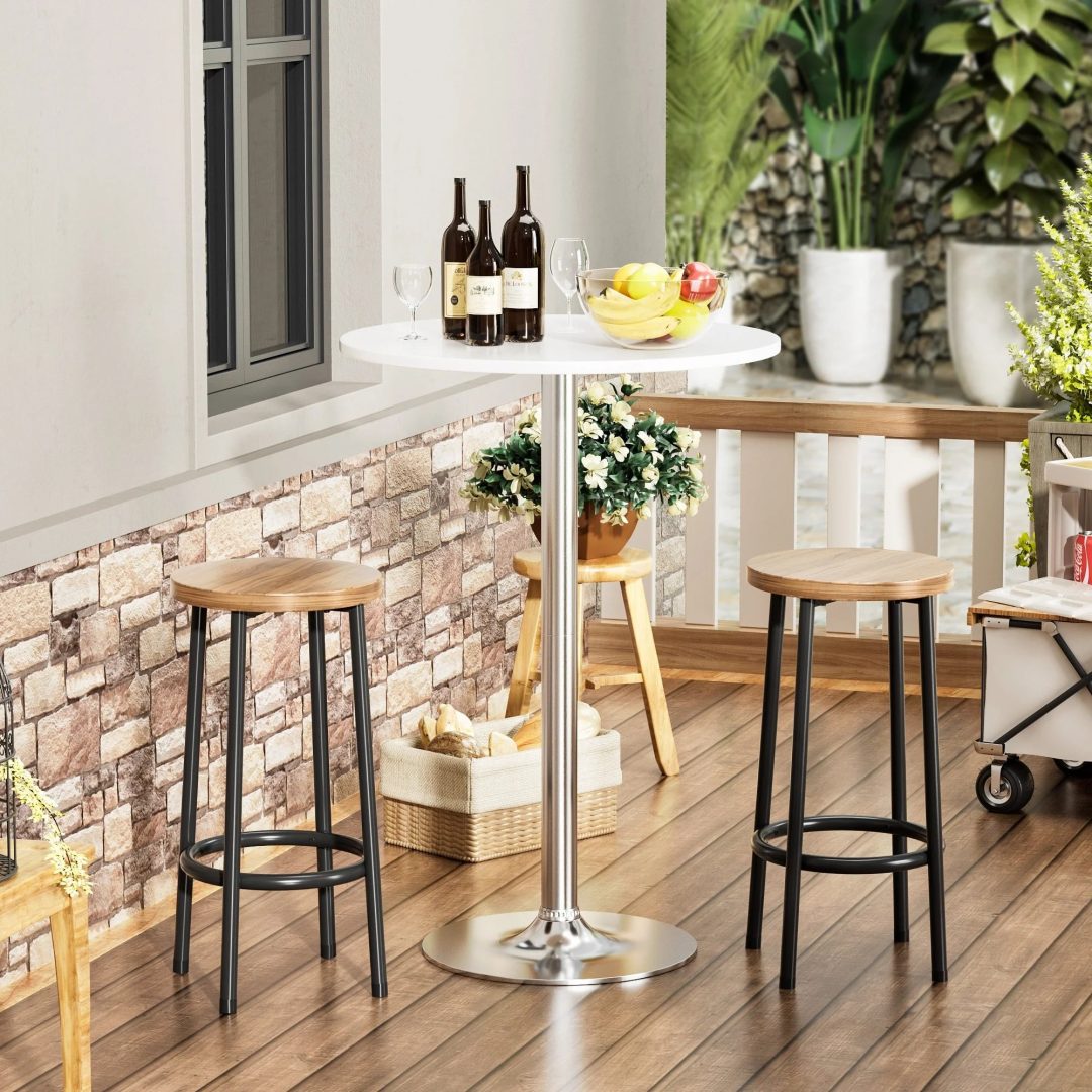 ZenVora Round Bistro Pub Table, Bar Height Cocktail Table with Metal Base and MDF Top, 23.8 Inch
