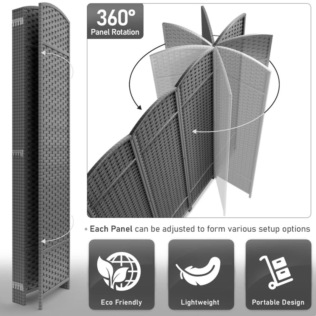 ZenVora 6 Panel Room Divider, 6ft Tall Extra Wide Folding Privacy Screen with Hand-Woven Mesh Panels