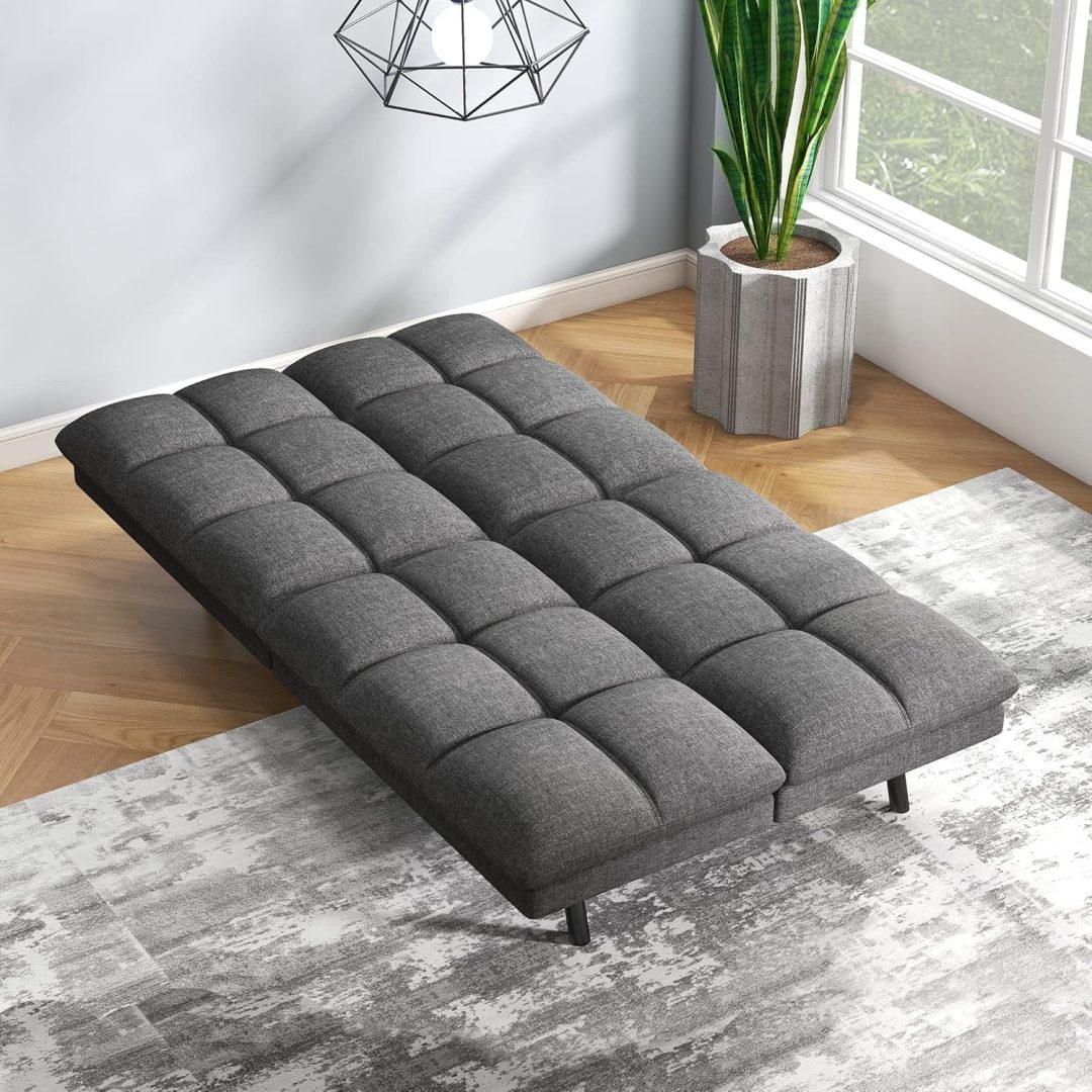 ZenVora Convertible Futon Sofa Bed with Memory Foam, Foldable Loveseat Sleeper with Adjustable Armrests