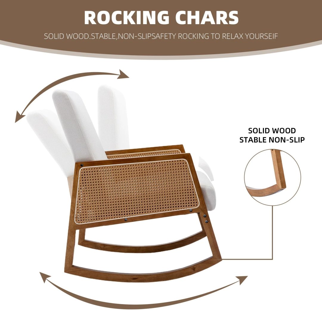 ZenVora Upholstered Tall Back Rocking Chair, Smooth Gliding Accent Armchair for Comfortable Living Room Seating