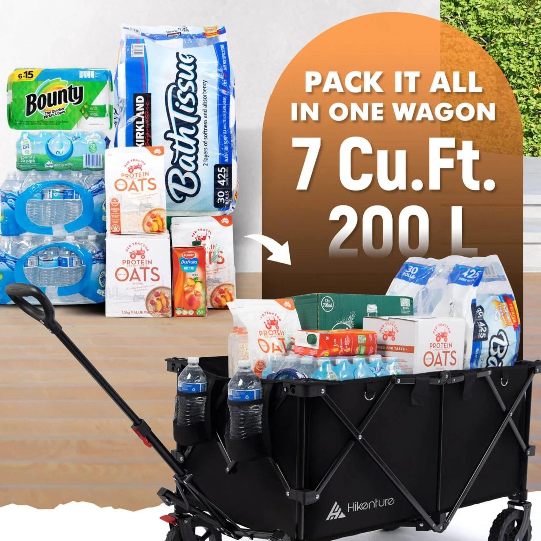 ZenVora 330LBS Heavy Duty Collapsible Wagon Cart, All-Terrain Folding Utility Beach Wagon with Adjustable Handle for Garden, Outdoor, Shopping