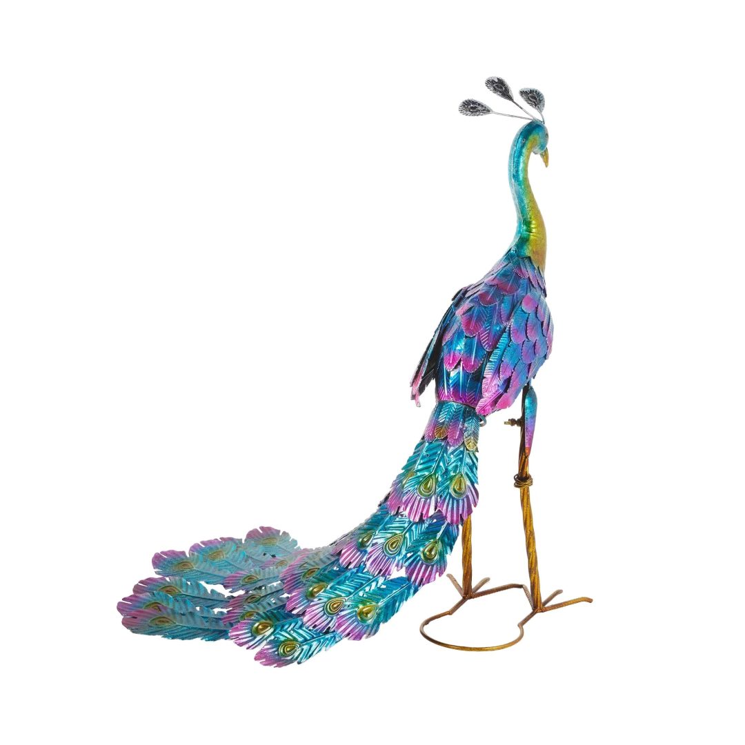 ZenVora Tall Metallic Peacock Garden Statue, Multicolor Outdoor Standing Bird Sculpture for Yard, Patio and Garden Decoration