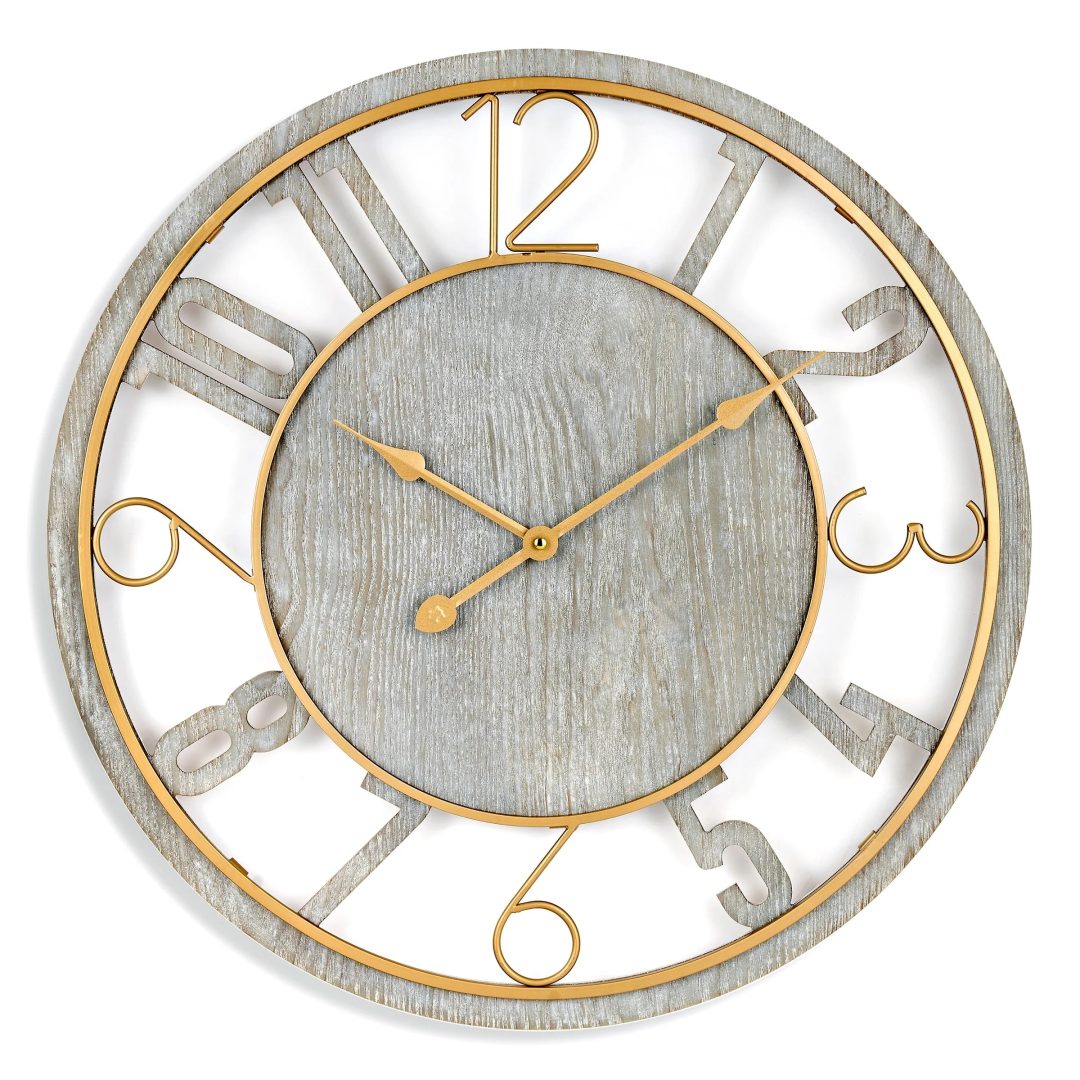 ZenVora 24 Inch Round Wooden Wall Clock, Modern Analog Clock with Numeral Design, Battery Operated