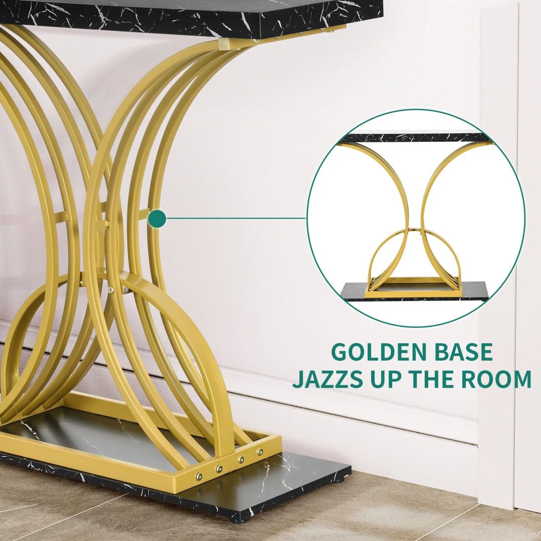 ZenVora Modern Gold Console Table with Marbled Top, Sofa Table for Entryway and Hallway