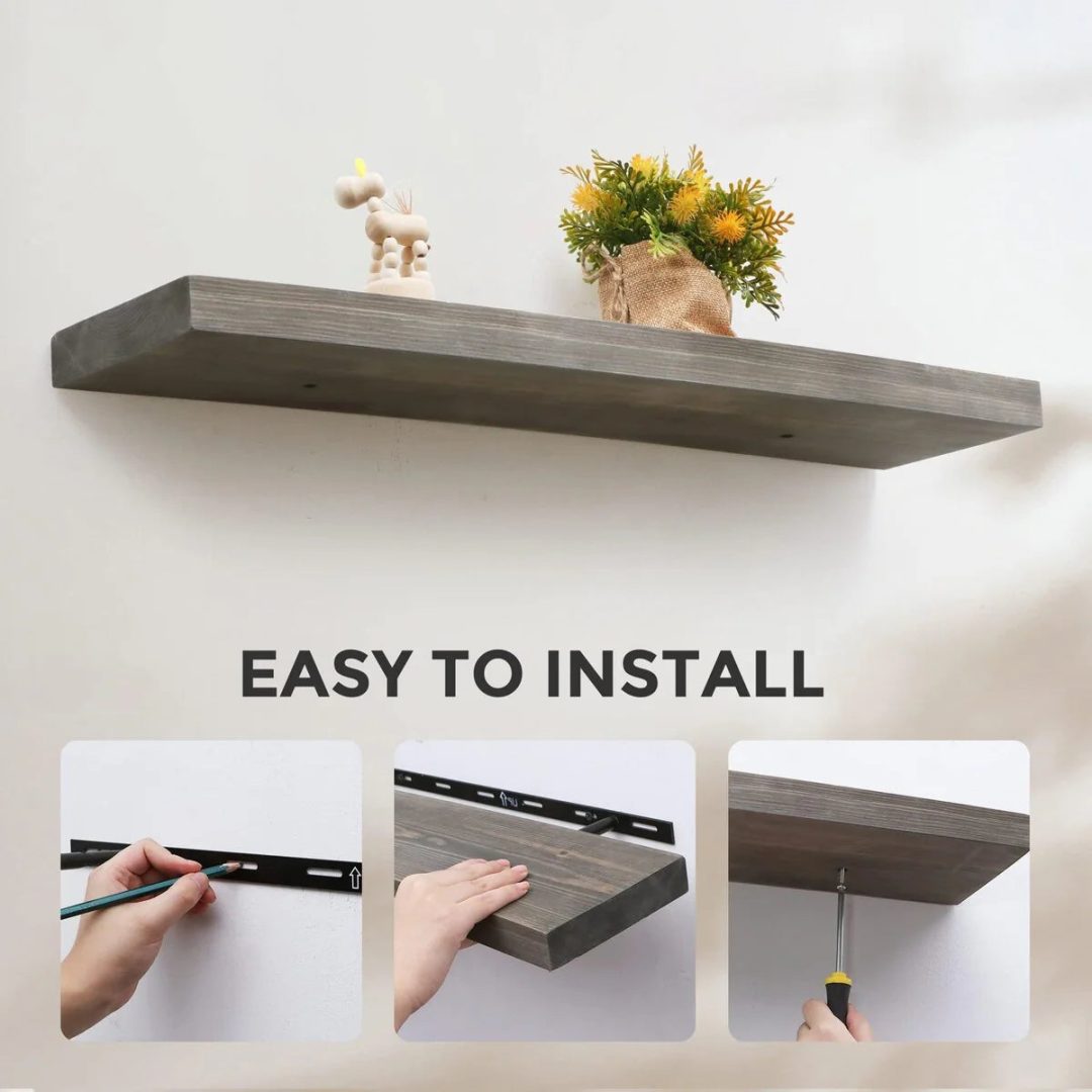 ZenVora Set of 2 Handcrafted European Pine Floating Wall Shelves, Natural Rustic Wood