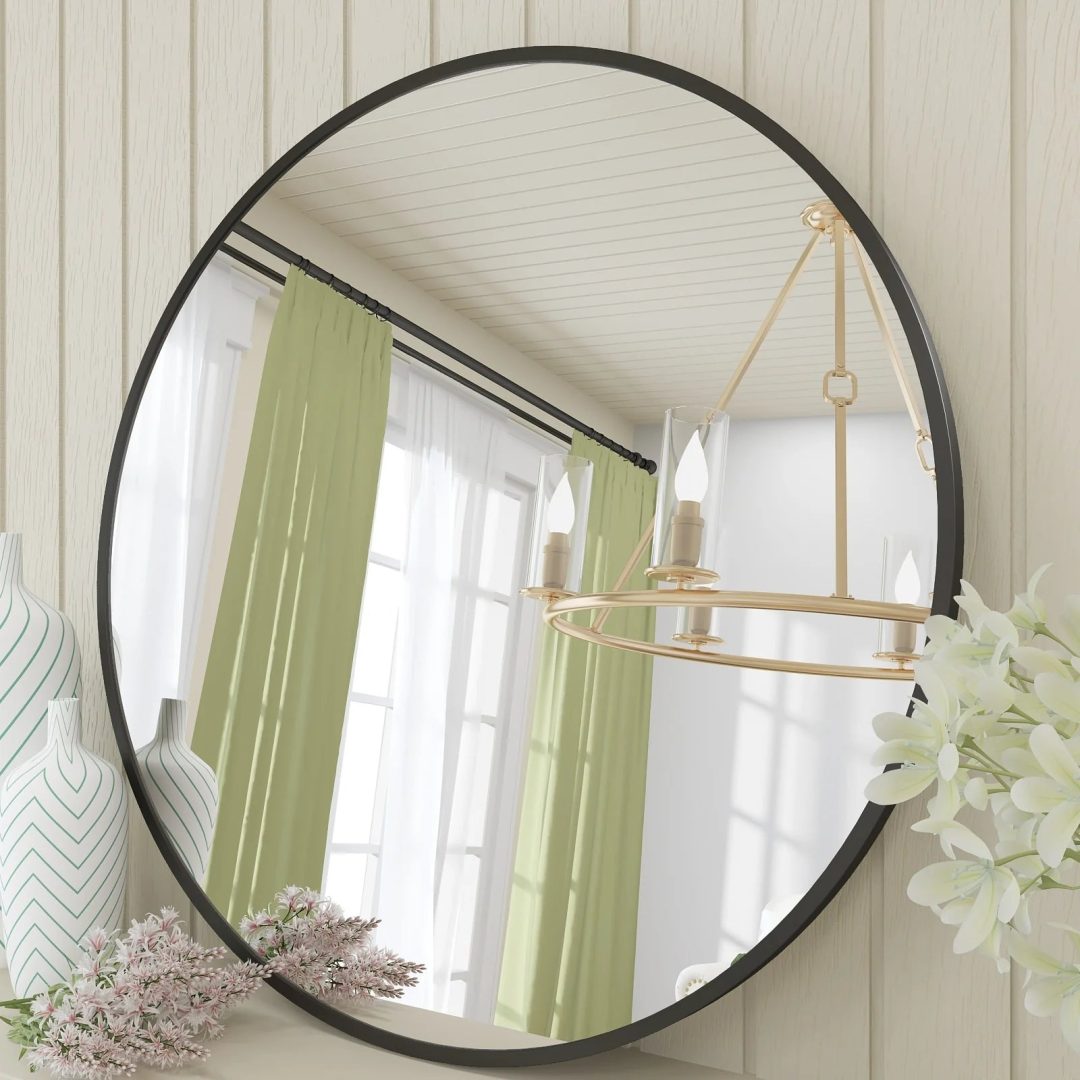 ZenVora Round Metal Black Frame Bathroom Vanity Mirror, Wall Mounted Decorative Mirror
