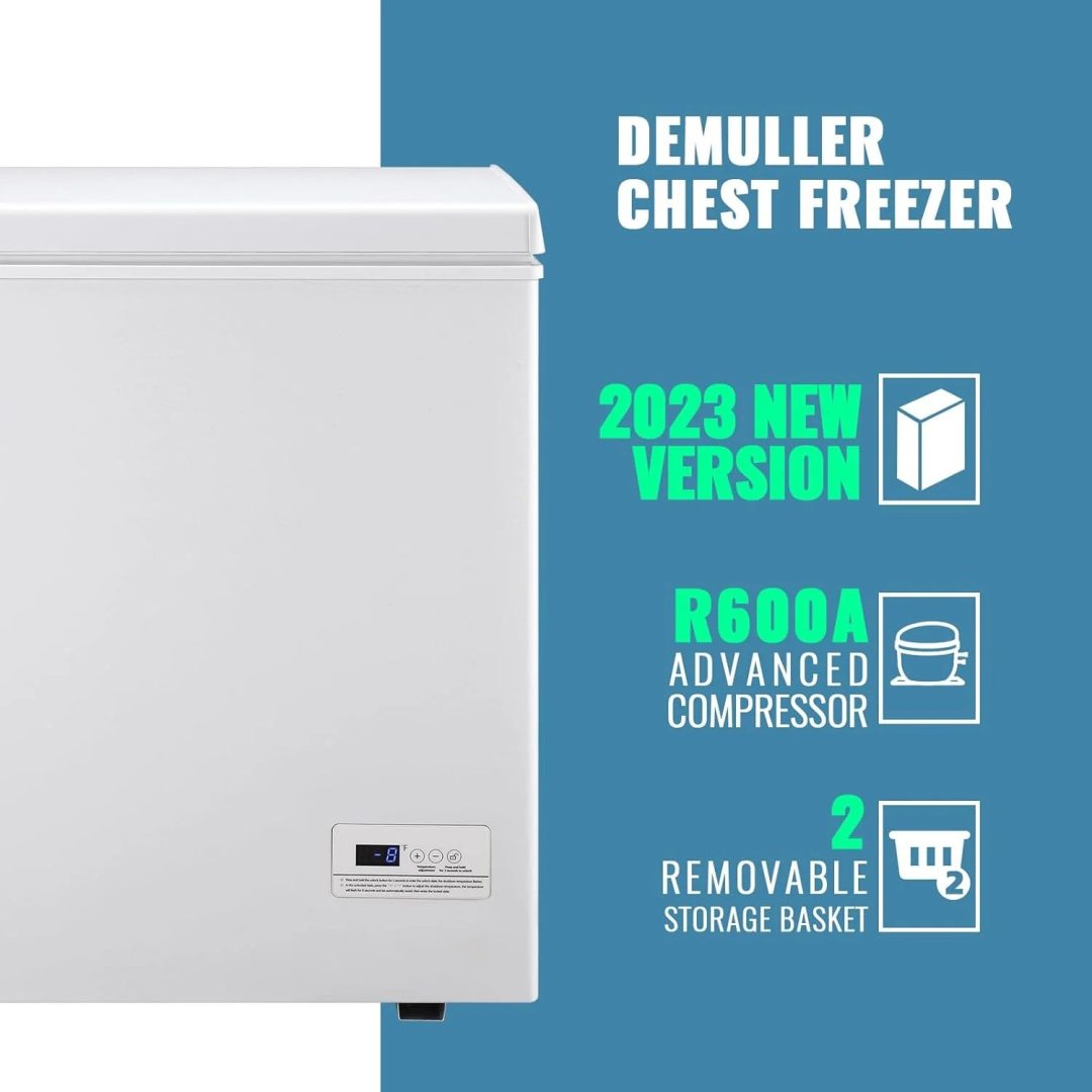 ZenVora 5.0 Cu. Ft. Chest Freezer with 2 Removable Stainless Steel Baskets, Electronic Control, 41°F to -15°F, Black