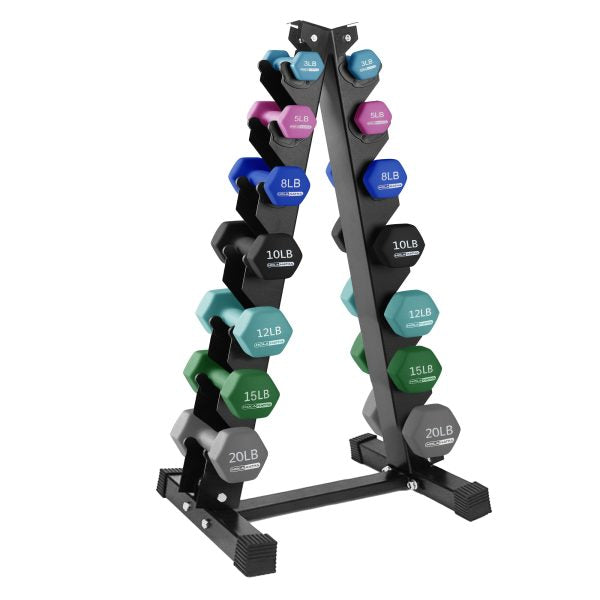 ZenVora 146-Pound Neoprene Dumbbell Set with Storage Rack, Full Body Strength Training Weight Set for Home Gym and Fitness Workouts