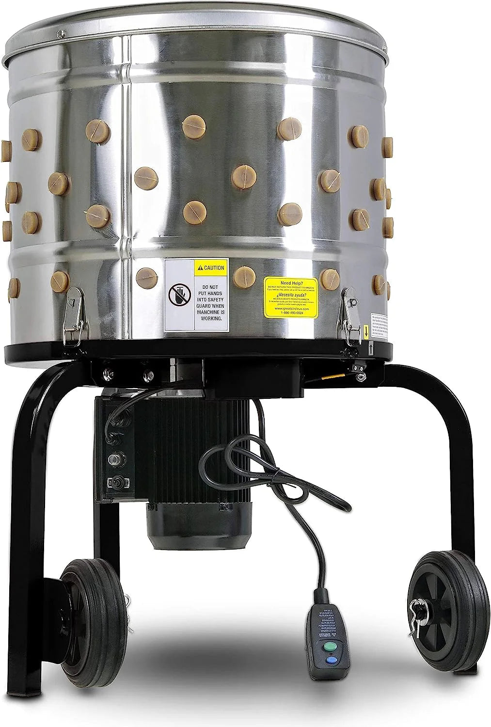 ZenVora 1 HP Electric Chicken Plucker, Stainless Steel, 120VAC, 280 RPM, 20-Inch Drum, 92 Soft Fingers