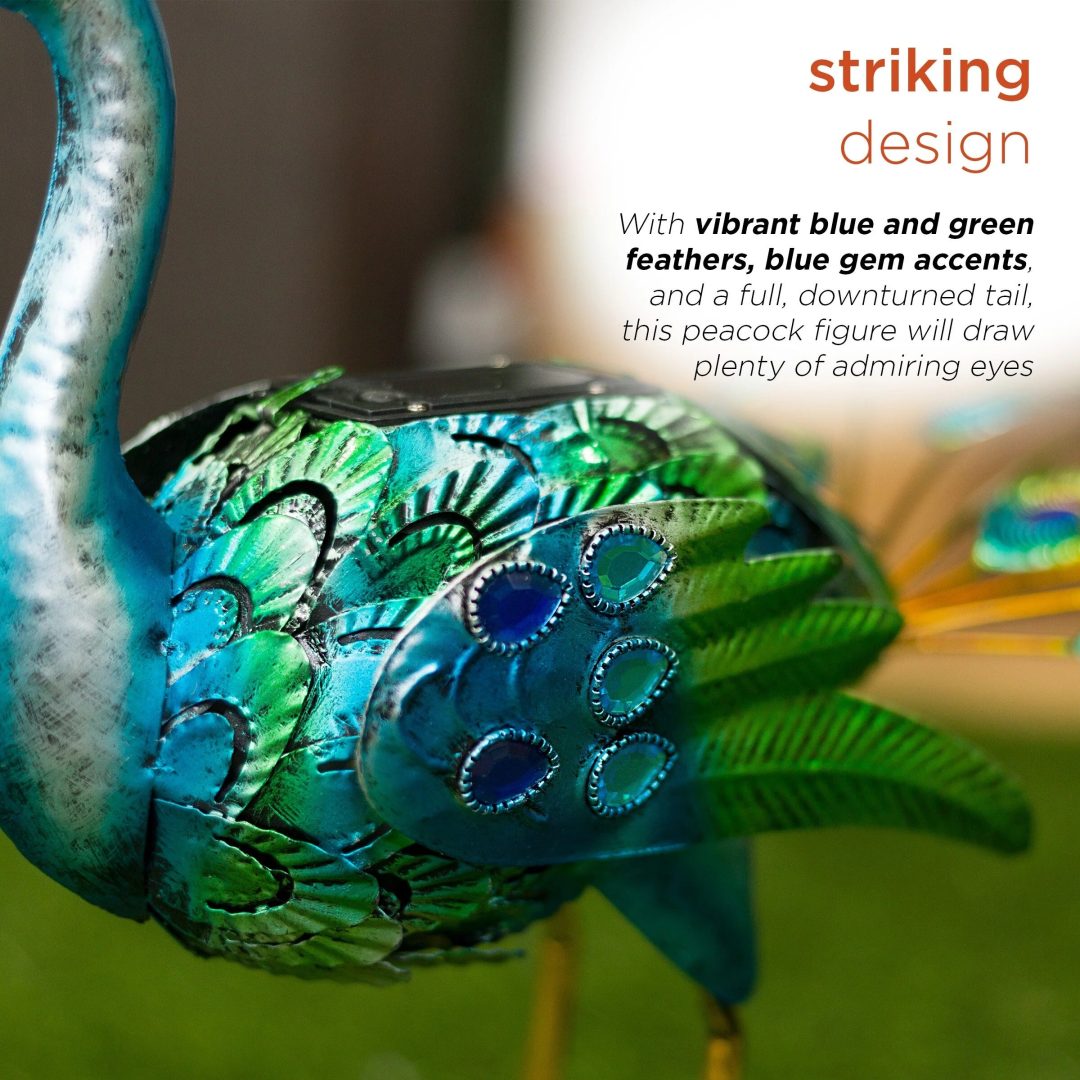 ZenVora Tall Metallic Peacock Garden Statue, Multicolor Outdoor Standing Bird Sculpture for Yard, Patio and Garden Decoration