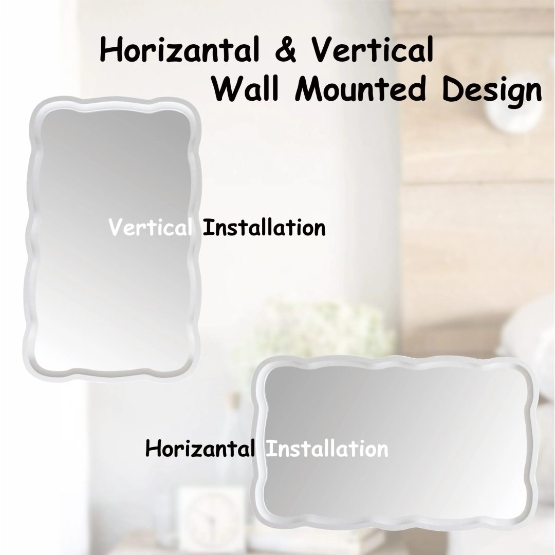 ZenVora Curved Scallop Wood Frame Accent Mirror, Modern Decorative Wall Mirror for Living Room, Bedroom and Entryway