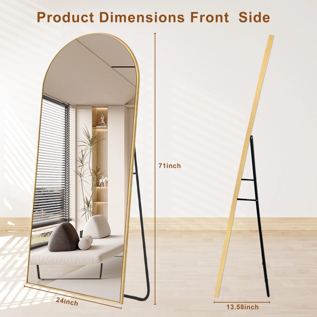 ZenVora Modern Arched Full Length Floor Mirror, Aluminum Alloy Frame Standing Full Body Mirror