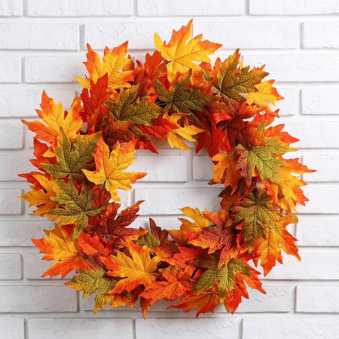 ZenVora Thanksgiving LED Lighted Fall Maple Leaf Wreath and Garland - Autumn Home Decor