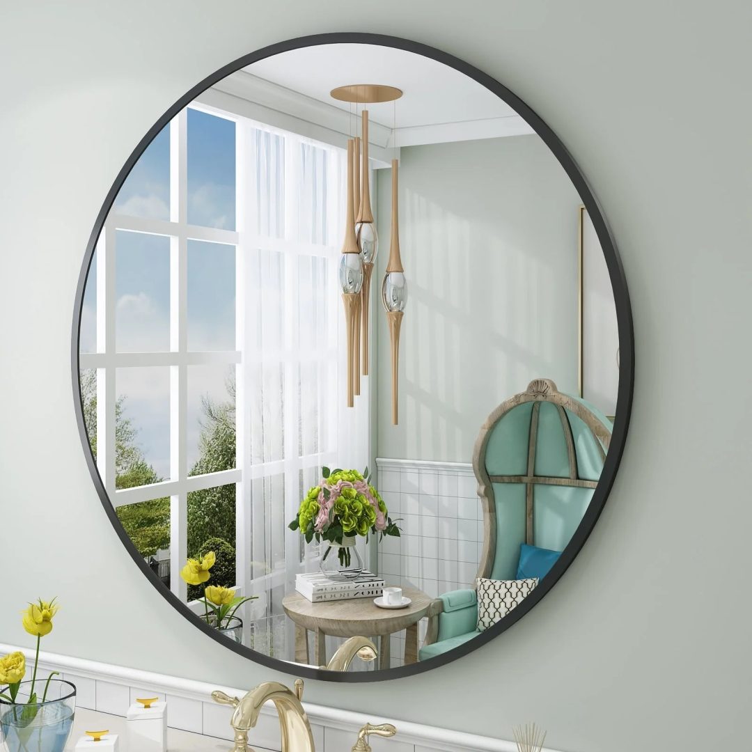 ZenVora Round Metal Black Frame Bathroom Vanity Mirror, Wall Mounted Decorative Mirror