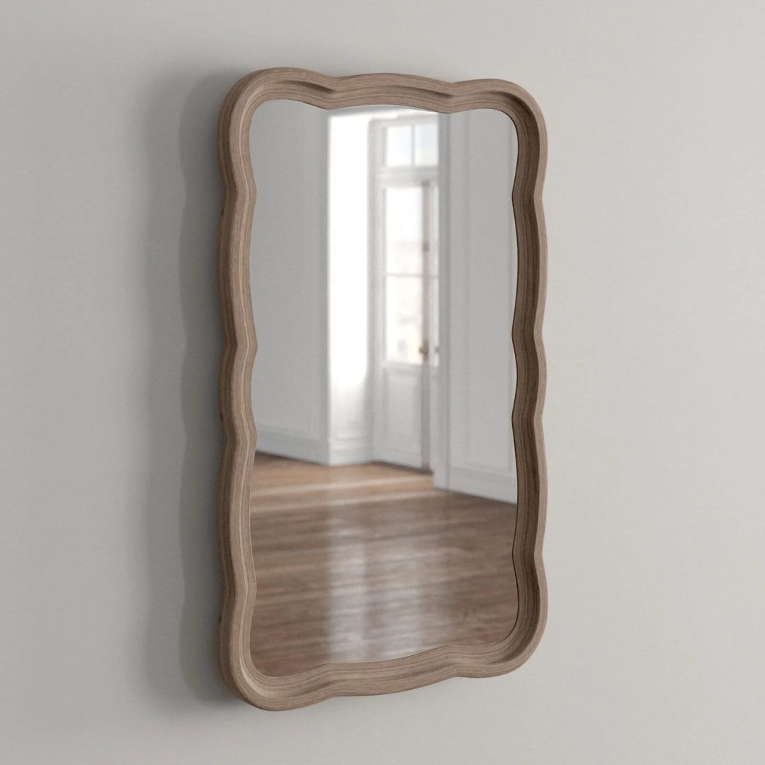 ZenVora Curved Scallop Wood Frame Accent Mirror, Modern Decorative Wall Mirror for Living Room, Bedroom and Entryway