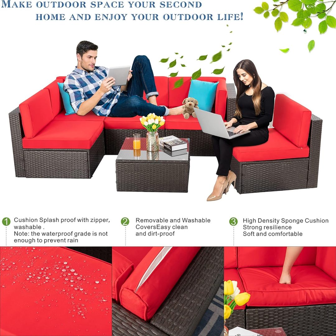 ZenVora 5-Piece All-Weather Patio Furniture Set with Ottoman, Outdoor Wicker Conversation Sofa Set with Cushions for Garden, Deck & Backyard