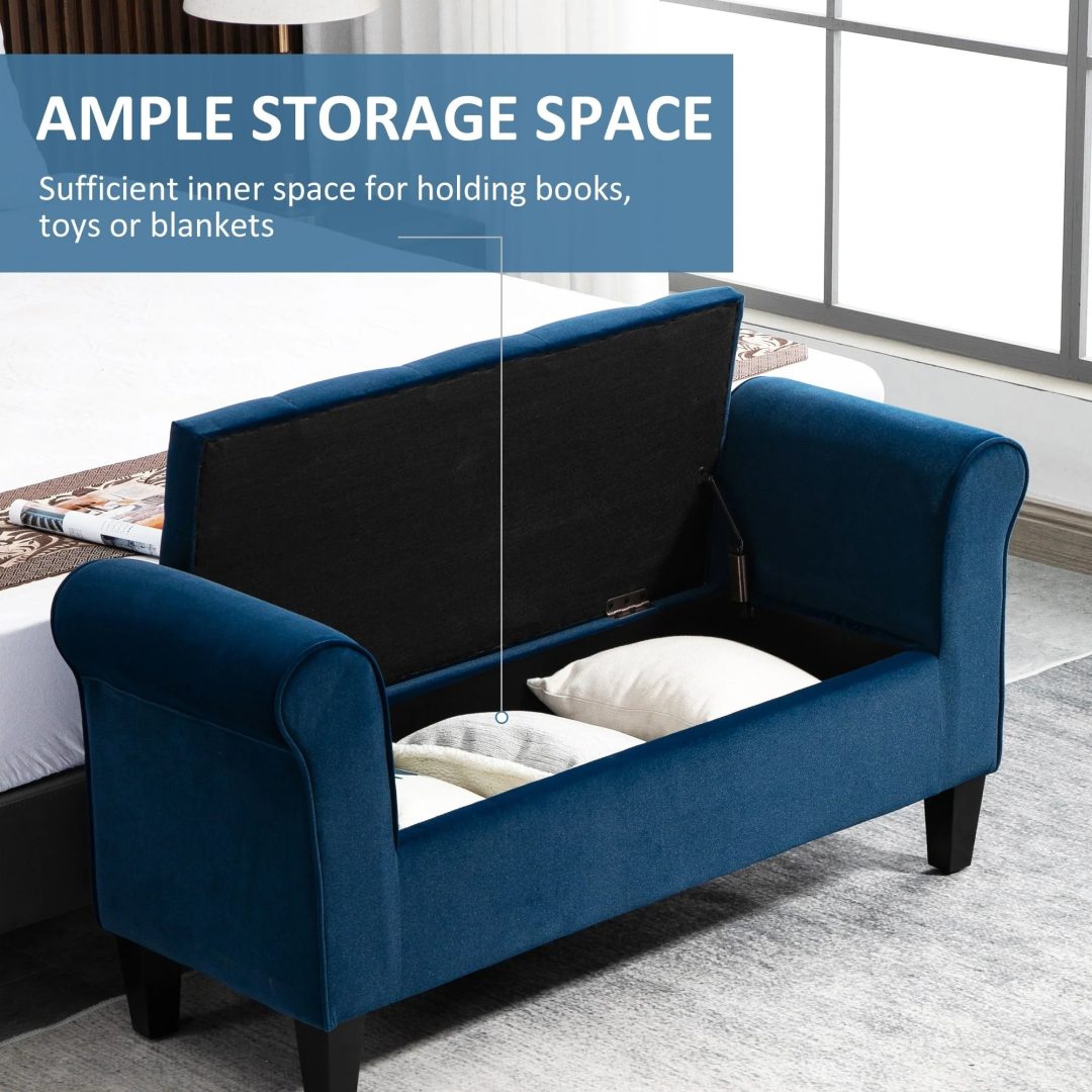 ZenVora Button-Tufted Storage Ottoman Bench, Upholstered Bed Bench with Rolled Armrests for Bedroom, Living Room and Hallway