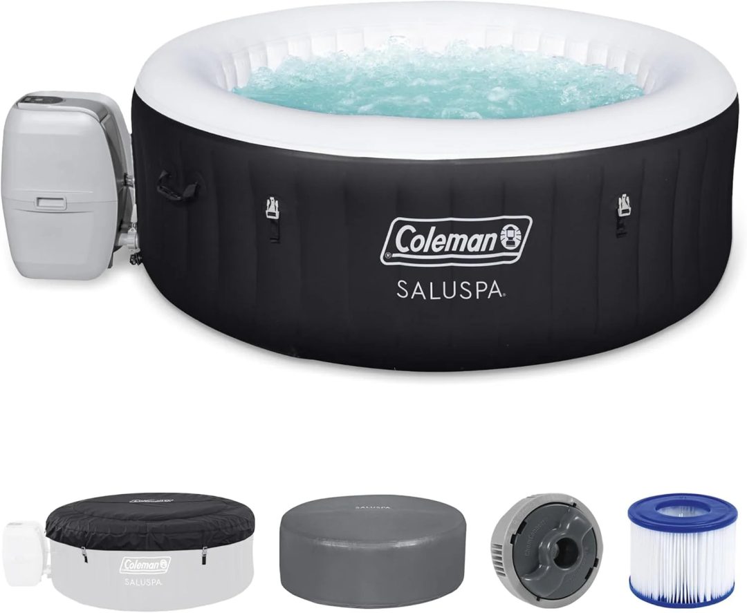 ZenVora 2-4 Person Inflatable Hot Tub, Portable Round Outdoor Spa with 120 Soothing Air Jets and Insulated Cover, Black