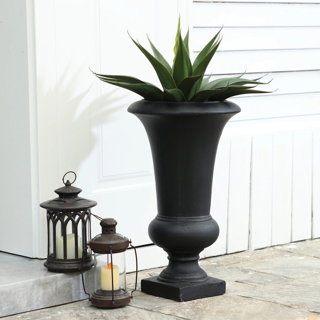 ZenVora 22.75" Tall Handmade Fiber Stone Urn Planter Pot, Decorative Outdoor Garden Flower Container for Patio and Home