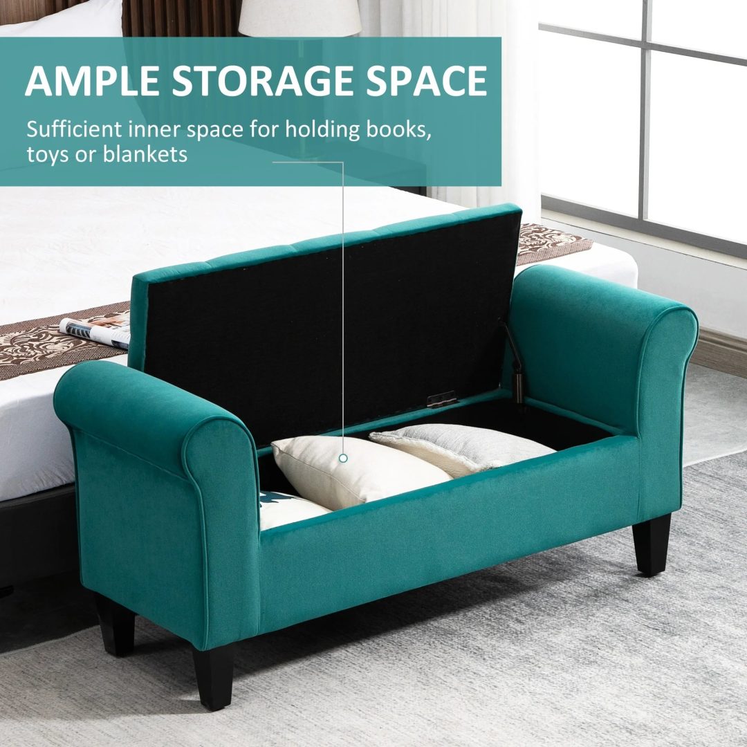ZenVora Button-Tufted Storage Ottoman Bench, Upholstered Bed Bench with Rolled Armrests for Bedroom, Living Room and Hallway