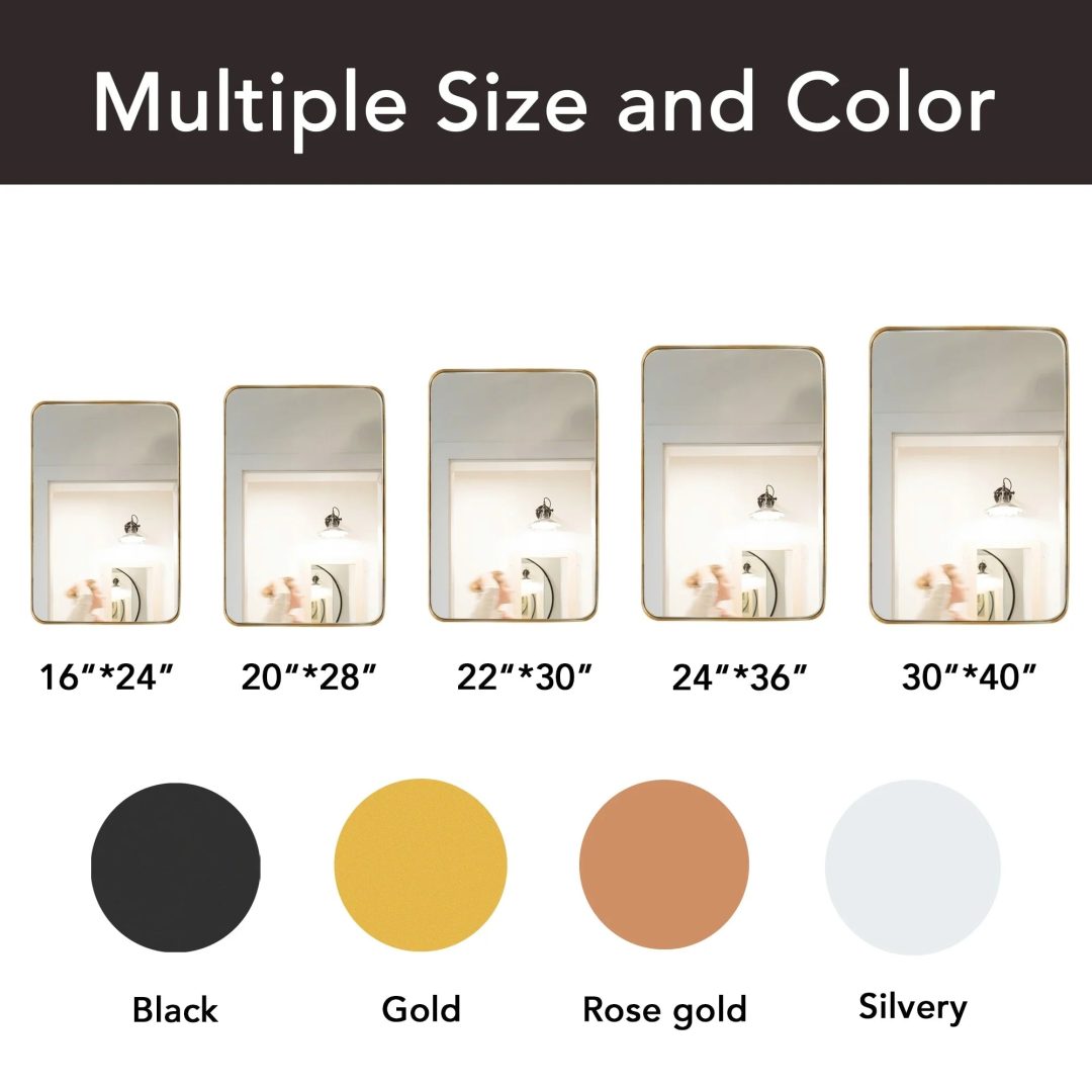 ZenVora Wall Mirror Vanity Mirror, Bathroom Mirror with Rounded Corners, 1 Piece