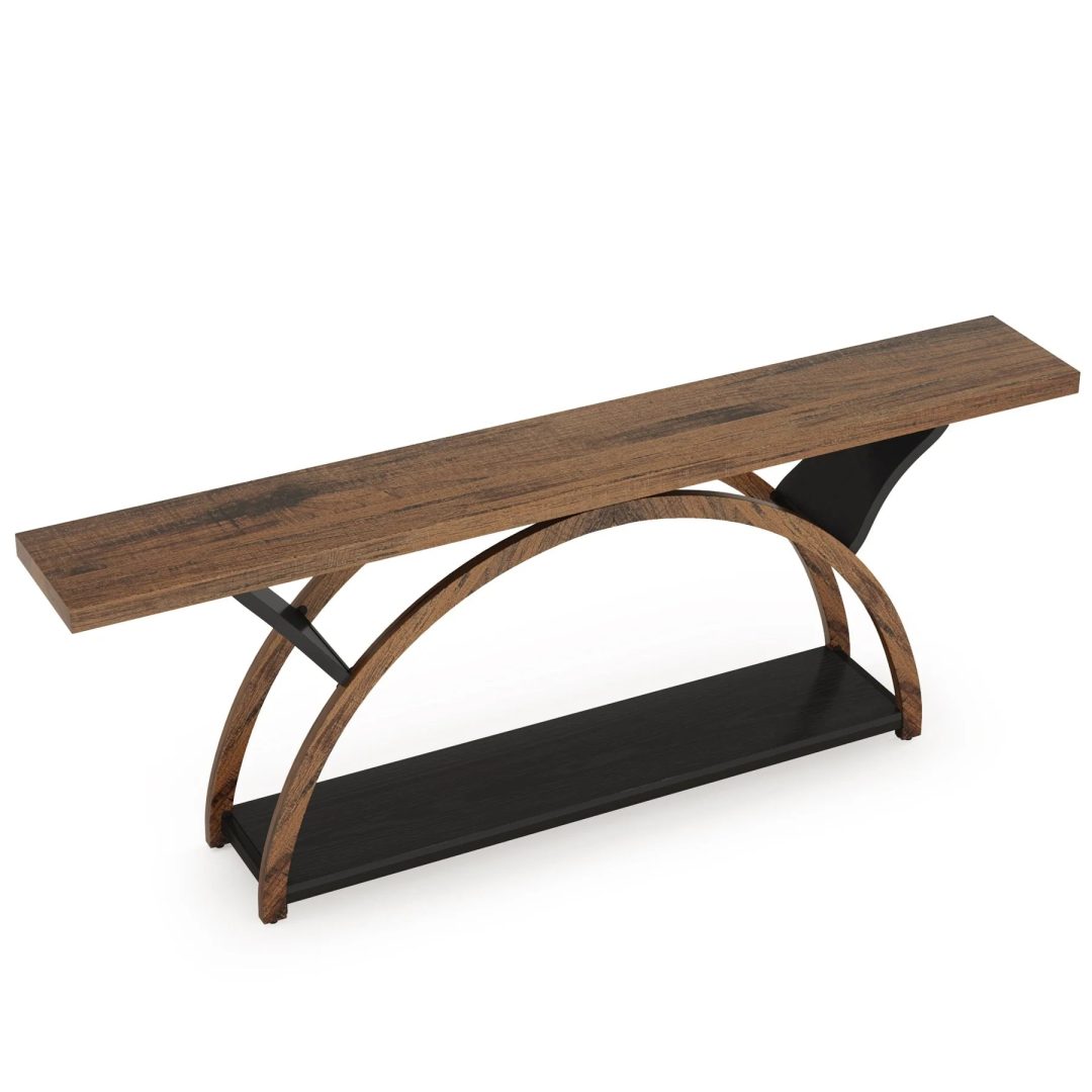 ZenVora Gray 2-Tier Slim Console Sofa Table, Semi-Circular Metal Frame for Hallway