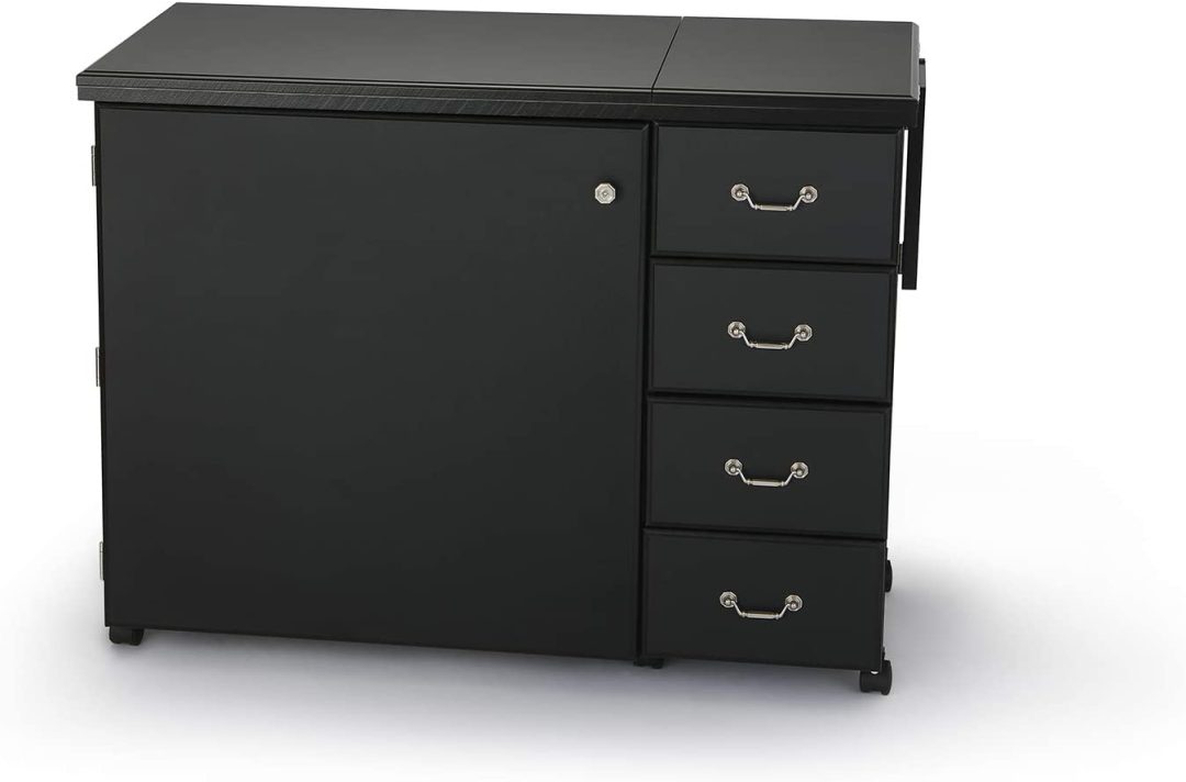 ZenVora Sturdy Sewing Cabinet for Sewing, Cutting, Quilting and Crafting with Storage and Airlift, Black Finish