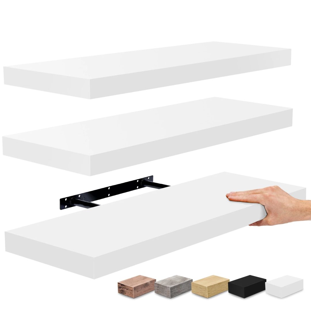 ZenVora Set of 3 Floating Wood Wall Shelves, Wall Mounted Display and Storage Shelves with Invisible Brackets for Books and Home Decor