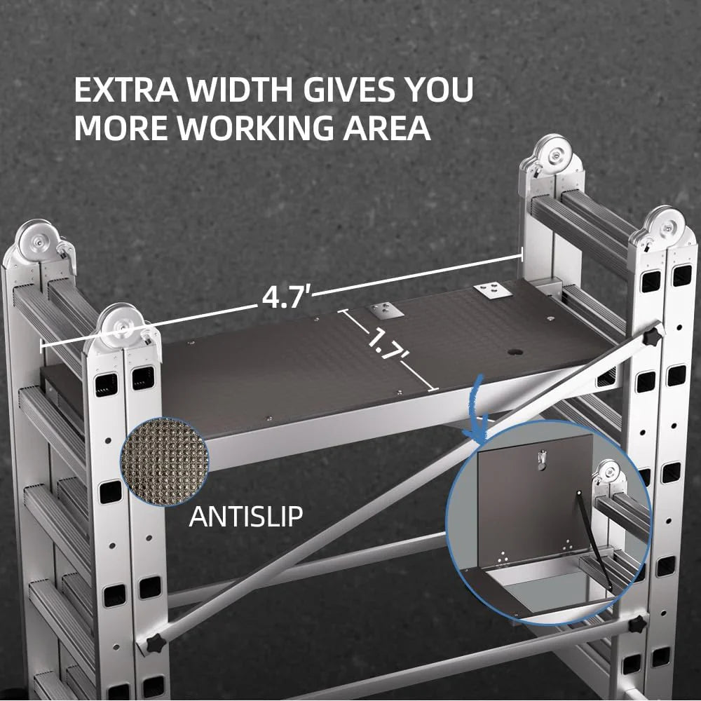 ZenVora Foldable Multipurpose Scaffolding Ladder and Rolling Work Platform, Adjustable, 330-Lb. Capacity