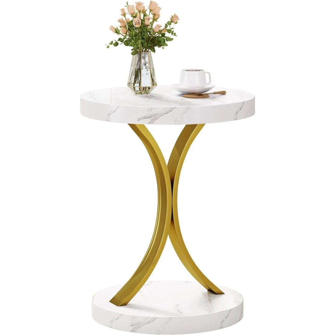 ZenVora Modern Gold Console Table with Marbled Top, Sofa Table for Entryway and Hallway