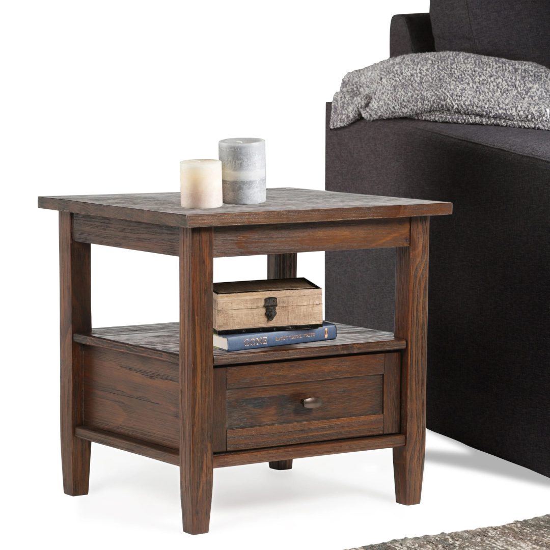 ZenVora 20 Inch Wide Solid Wood Rectangle End Table, Transitional Side Table