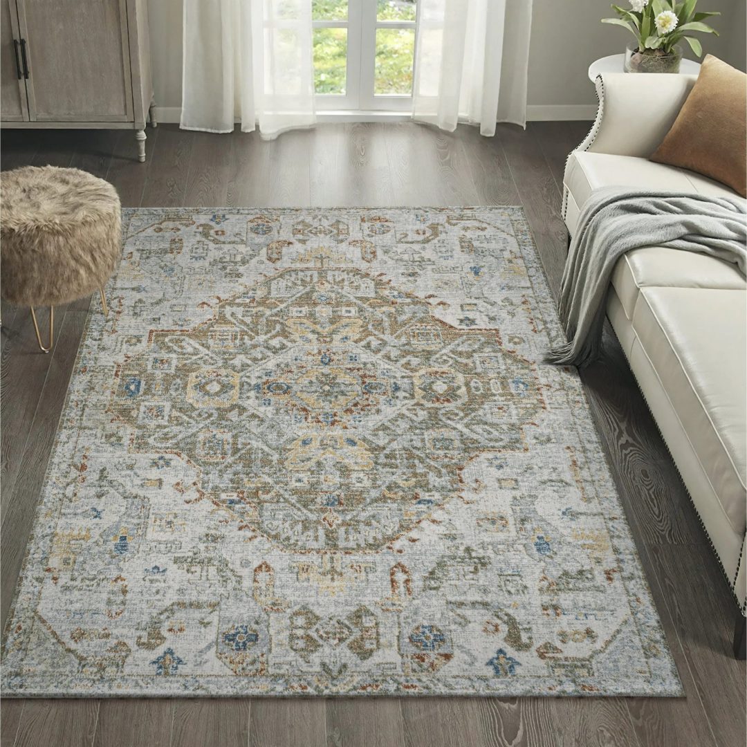ZenVora Bohemian Medallion Low-Pile Machine-Washable Area Rug, Cream and Terra