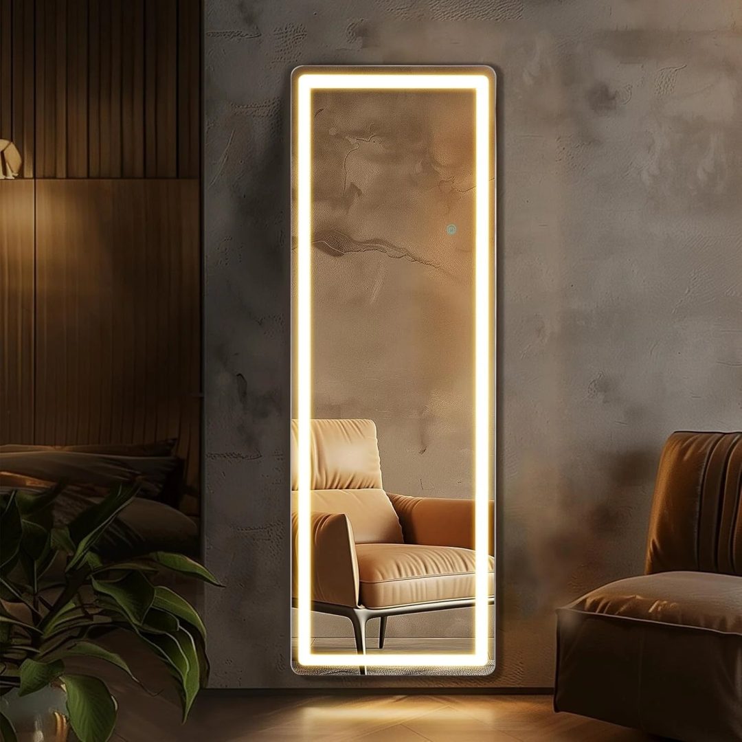 ZenVora 64 x 21 Inch Full Length LED Floor Mirror with Stand, Full Body Wall Mounted Mirror
