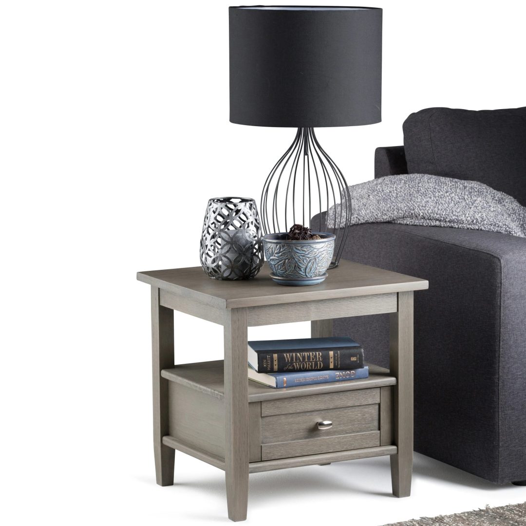 ZenVora 20 Inch Wide Solid Wood Rectangle End Table, Transitional Side Table