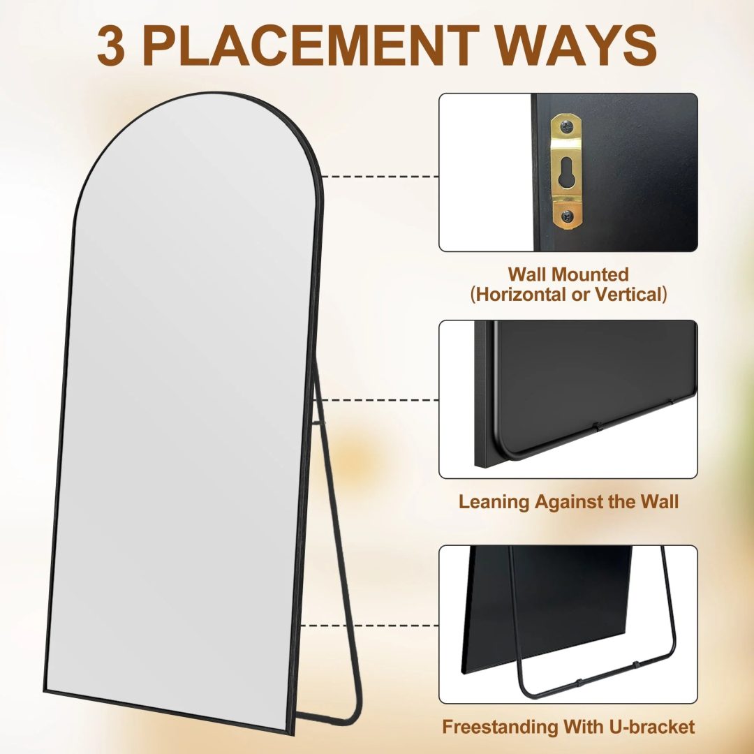 ZenVora Modern Arched Full Length Floor Mirror, Aluminum Alloy Frame Standing Full Body Mirror