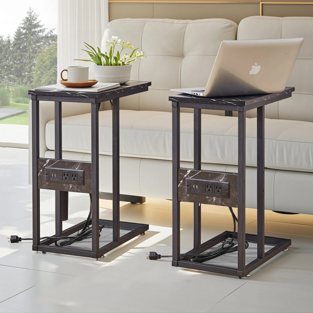 ZenVora Set of 2 C-Shaped Sofa Side Tables, Small End Tables for Living Room, Bedside and TV Tray