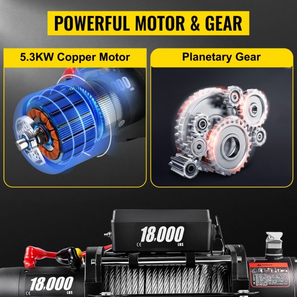 ZenVora 18,000 LBS Electric Winch, 12V Steel Cable Winch, Off-Road Towing Winch for ATV, UTV, Truck and Trailer