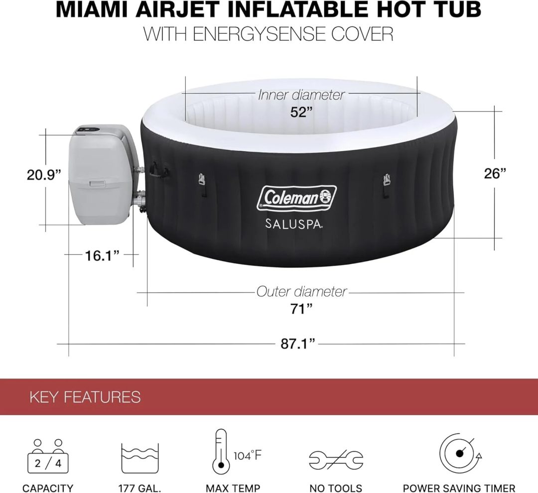 ZenVora 2-4 Person Inflatable Hot Tub, Portable Round Outdoor Spa with 120 Soothing Air Jets and Insulated Cover, Black